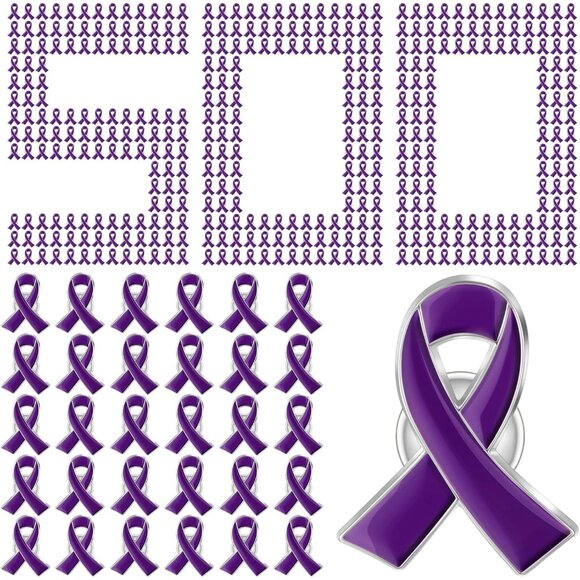 Purple Awareness Ribbon Pin 100 pcs - Domestic Violence Cancer & Alzheimer's Su